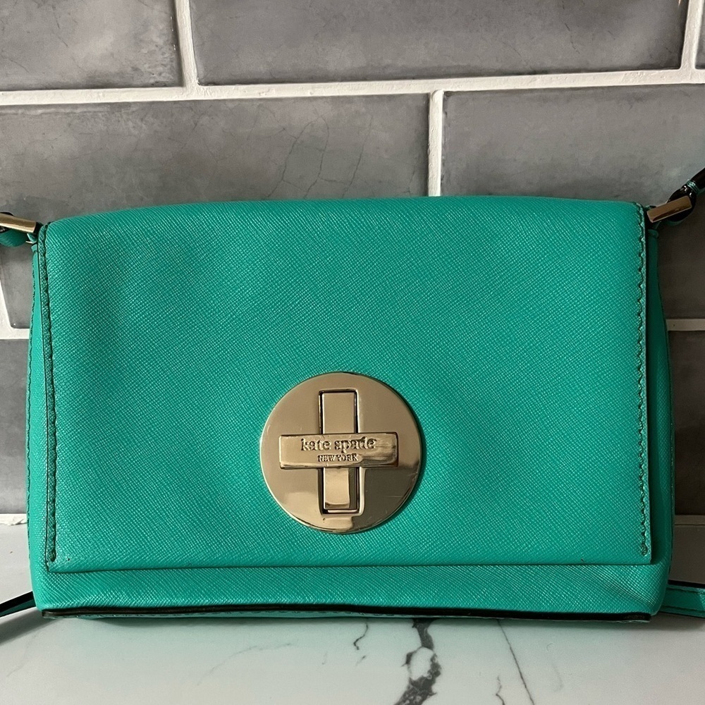 Kate Spade Sally Newberry Lane Turquoise Saffiano Crossbody Bag New Preppy